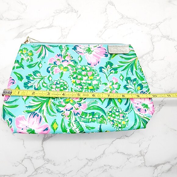 Lilly Pulitzer Cosmetic Bag Surf Blue Oh Diamond Girl Folia Green Pink Floral - Picture 6 of 8